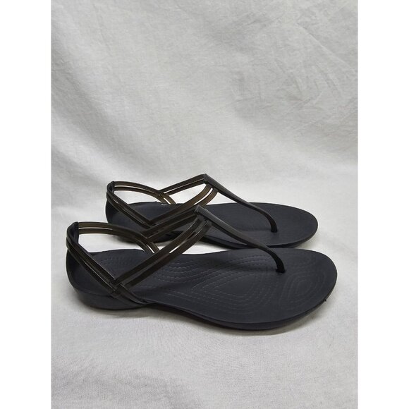 Crocs Isabella Women's Size 6 Black Jelly T-Strap Iconic Comfort Sandals- Rare - Picture 3 of 6